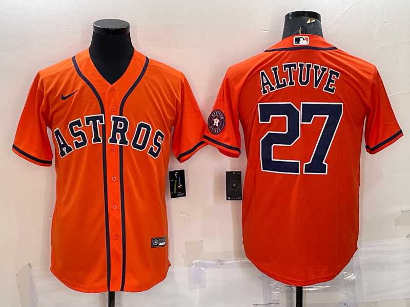 Mens Houston Astros #27 Jose Altuve Orange With Patch Stitched MLB Cool Base Nike Jersey